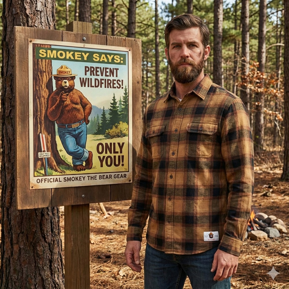 Element Shirt Mens L Brown Tan Plaid Flannel Smokey Bear Outdoor Cabincore Rusty